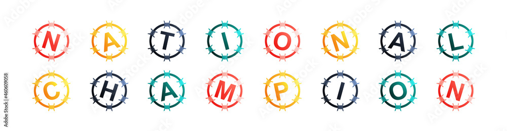 National Champion - text written in colorful circles on white background National Champion - text written in colorful circles on white background