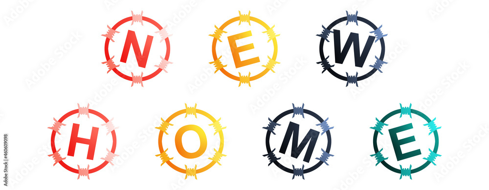 New Home - text written in colorful circles on white background New Home - text written in colorful circles on white background