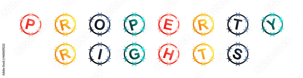 Property Rights - text written in colorful circles on white background Property Rights - text written in colorful circles on white background