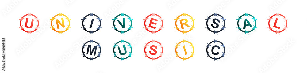 Universal Music - text written in colorful circles on white background Universal Music - text written in colorful circles on white background