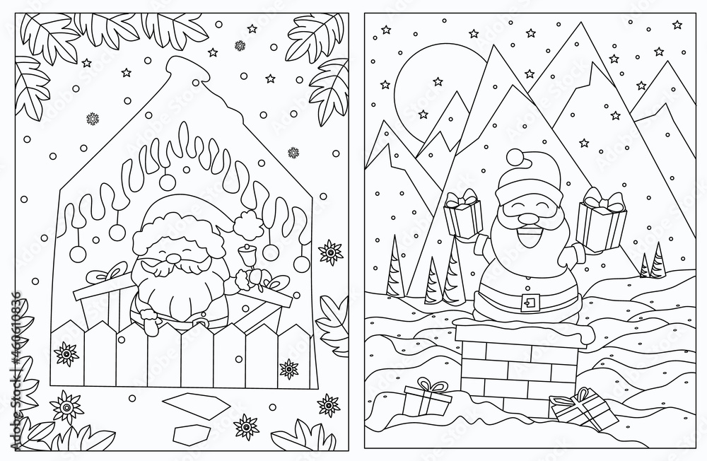 Obraz premium Coloring Page Outline of Santa Claus at Christmas. Merry Christmas Holiday. Coloring book for kids