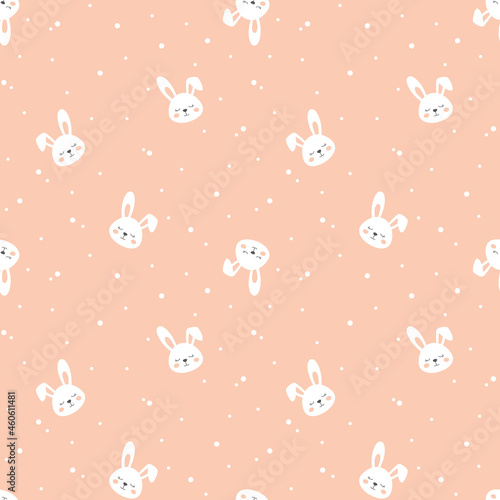 Bunny cartoon pink vector seamless pattern. Baby bunnies pink print.
