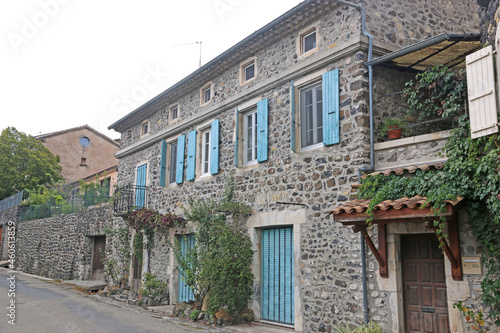Stone buildings in Aubignas, France 