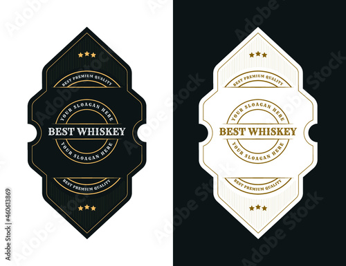 Whiskey Bourbon Vintage luxury antique logo border frame western engraving labels for beer wine whiskey alcohol product box packaging label vector printable design template