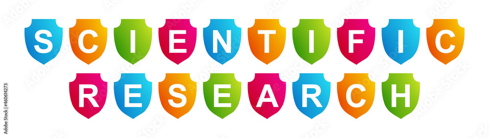 Scientific Research - text written on a shape on white background Scientific Research - text written on a shape on white background
