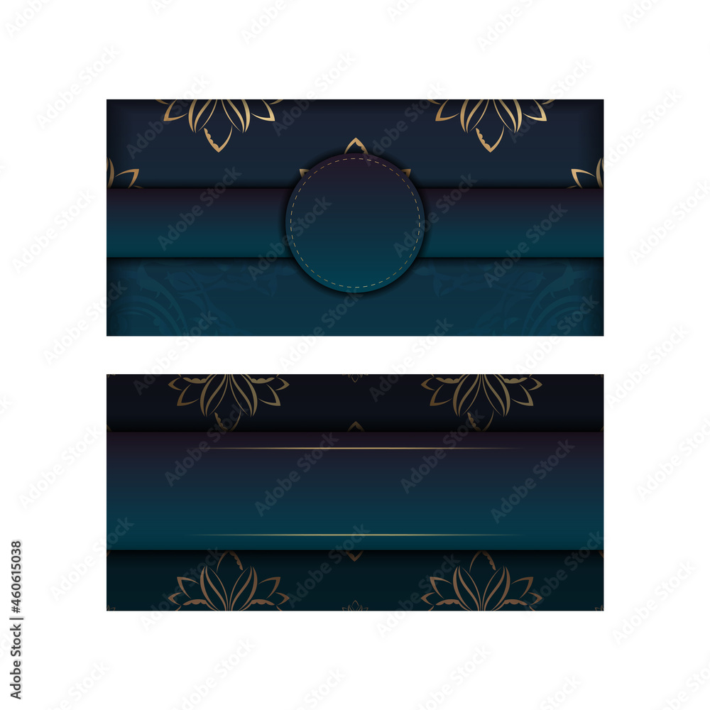 Background with gradient blue color with mandala gold ornament for design under logo