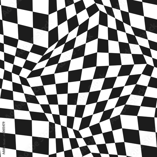 Seamless pattern chessboard distorted deformation black and white