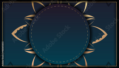 Template Congratulatory Flyer with gradient blue color with mandala gold pattern prepared for typography.