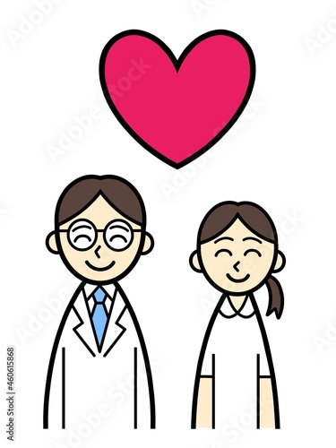 doctor and nurse smiling with love heart