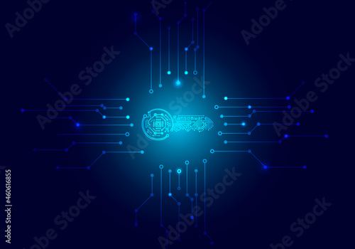 Ransomware virus on a computer screen - encrypt key on a dark blue background