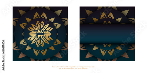 Greeting Flyer template with gradient blue color with greek gold pattern prepared for printing.