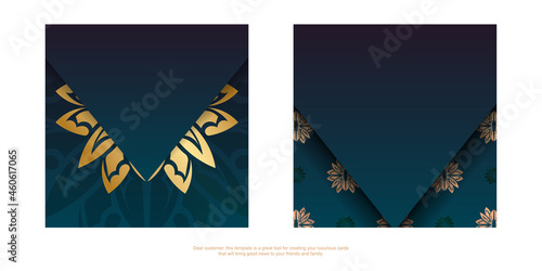 Greeting Flyer template with gradient blue color with greek gold pattern prepared for typography.
