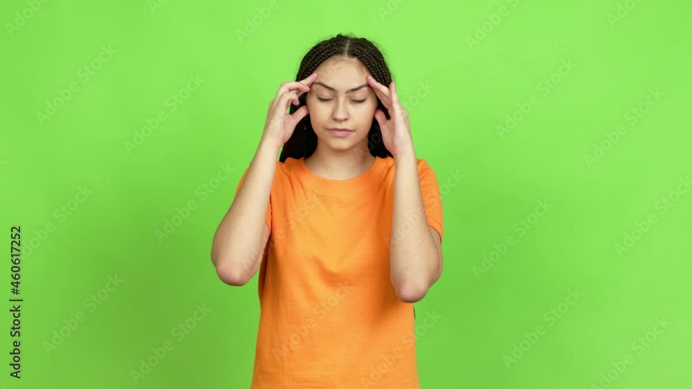 Teenager girl with braids unhappy and frustrated with something over isolated background. Green screen chroma key Teenager girl with braids unhappy and frustrated with something over isolated background. Green screen chroma key