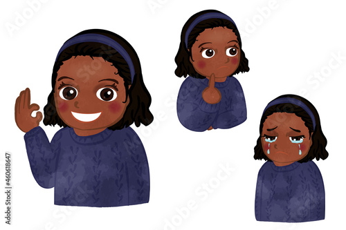 Upper body illustration set of an Indian girl in a sweater