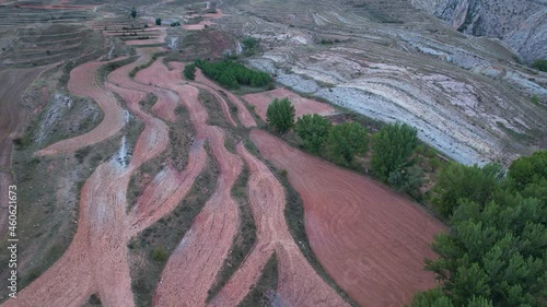 View from a drone of the Alfambra river canyon in Galve. Alfambra River and Chopo Cabecero Cultural Park. Teruel region. Teruel Province, Aragon, Spain, Europe photo