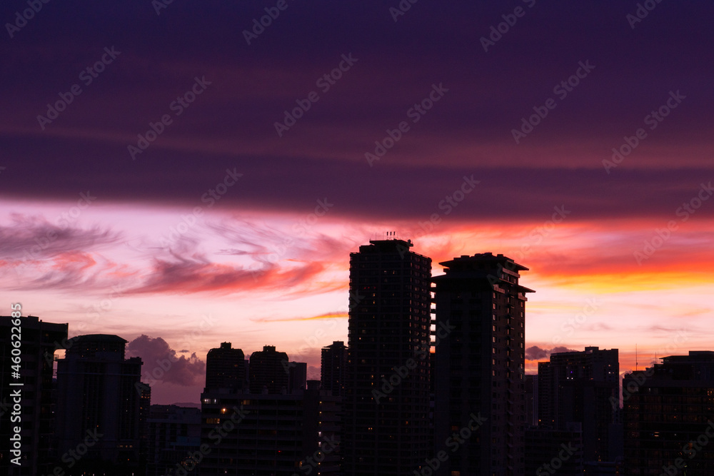 Beautiful sky at sunset in Waikiki, Honolulu, Oahu, Hawaii