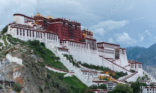 LHASA, TIBET - AUGUST 17, 2018: Magnificent Potala Palace in Lhasa, home of the Dalai Lama before the Chinese invasion and Unesco World Heritage Site. 