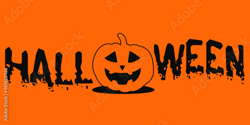 Orange background and Halloween word with pumpkin instead of letter "O".