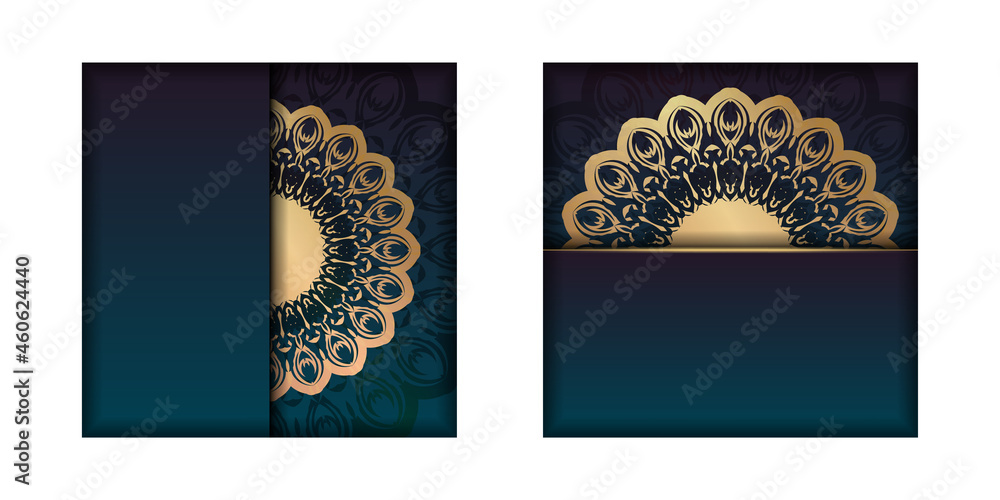 Flyer template with gradient blue color with greek gold ornaments for your brand.