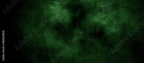 Scary dark green misty cracked wall for background