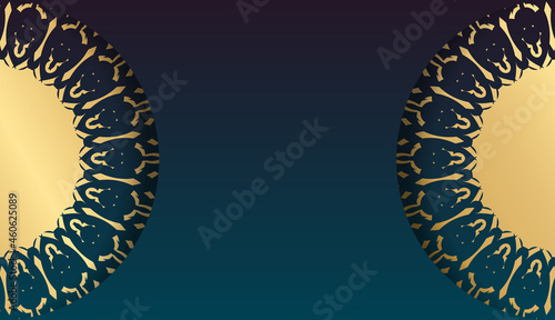 Blue gradient banner template with indian gold ornaments and place under text