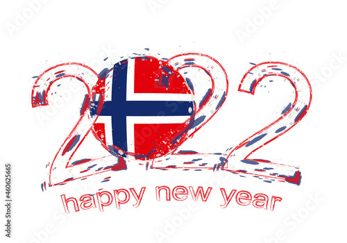 Happy New 2022 Year with flag of Norway.