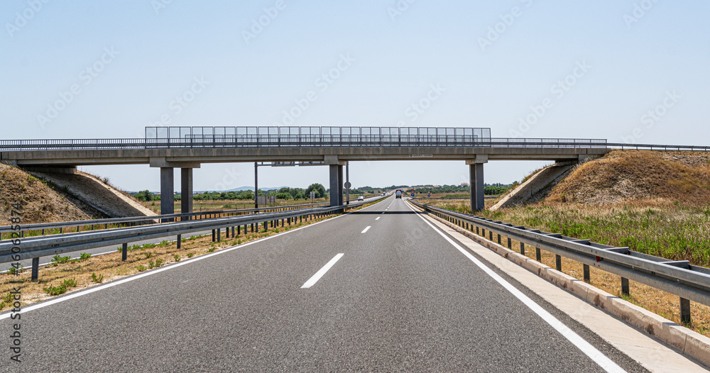 Highway bridge and cars on the road, Croatia.