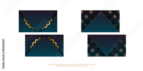 Visiting business card with gradient blue color with greek gold ornaments for your contacts.