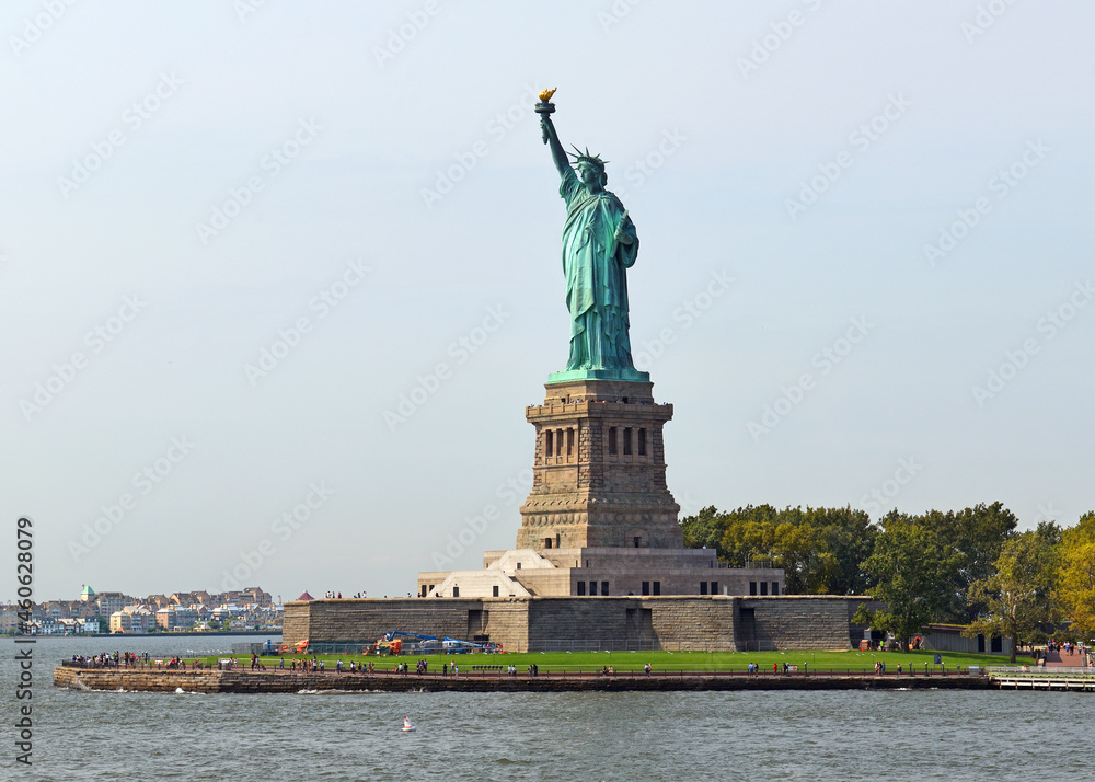 Famous Statue of Liberty, colossal neoclassical sculpture on Liberty Island in New York City, United States.