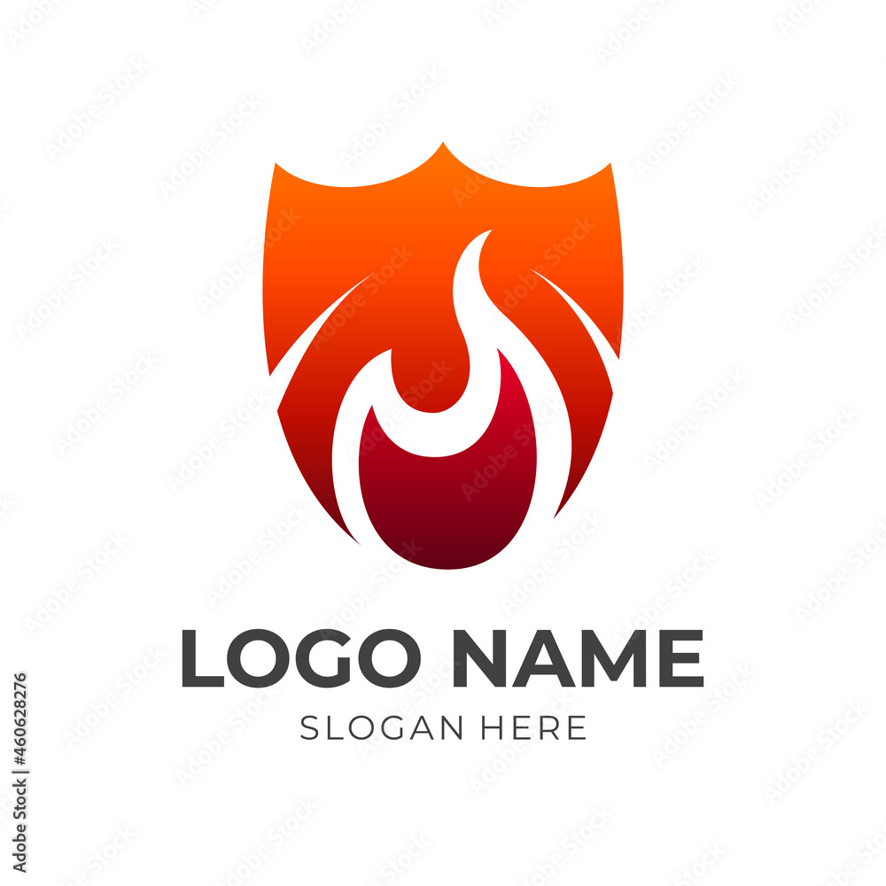 simple shield and fire logo design template concept vector with flat red and orange color style simple shield and fire logo design template concept vector with flat red and orange color style