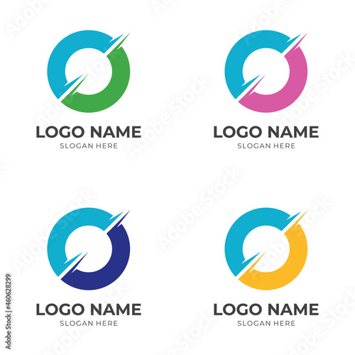 initial O logo design with flat colorful style