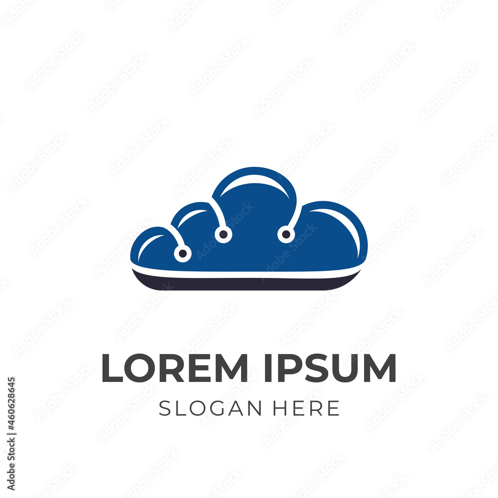 cloud and tech logo design template concept vector with flat blue and black color style cloud and tech logo design template concept vector with flat blue and black color style