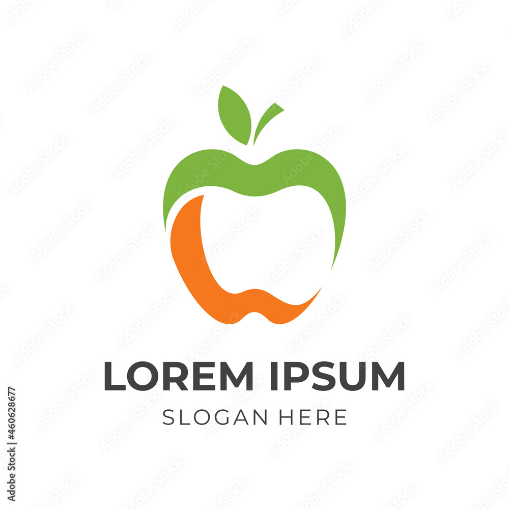 apple fruit logo template with flat yellow and green color style