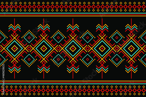 Geometric ethnic oriental seamless pattern traditional Design for background,carpet,wallpaper.clothing,wrapping,Batik fabric,Vector illustration.embroidery style - Sadu, sadou, sadow or sado