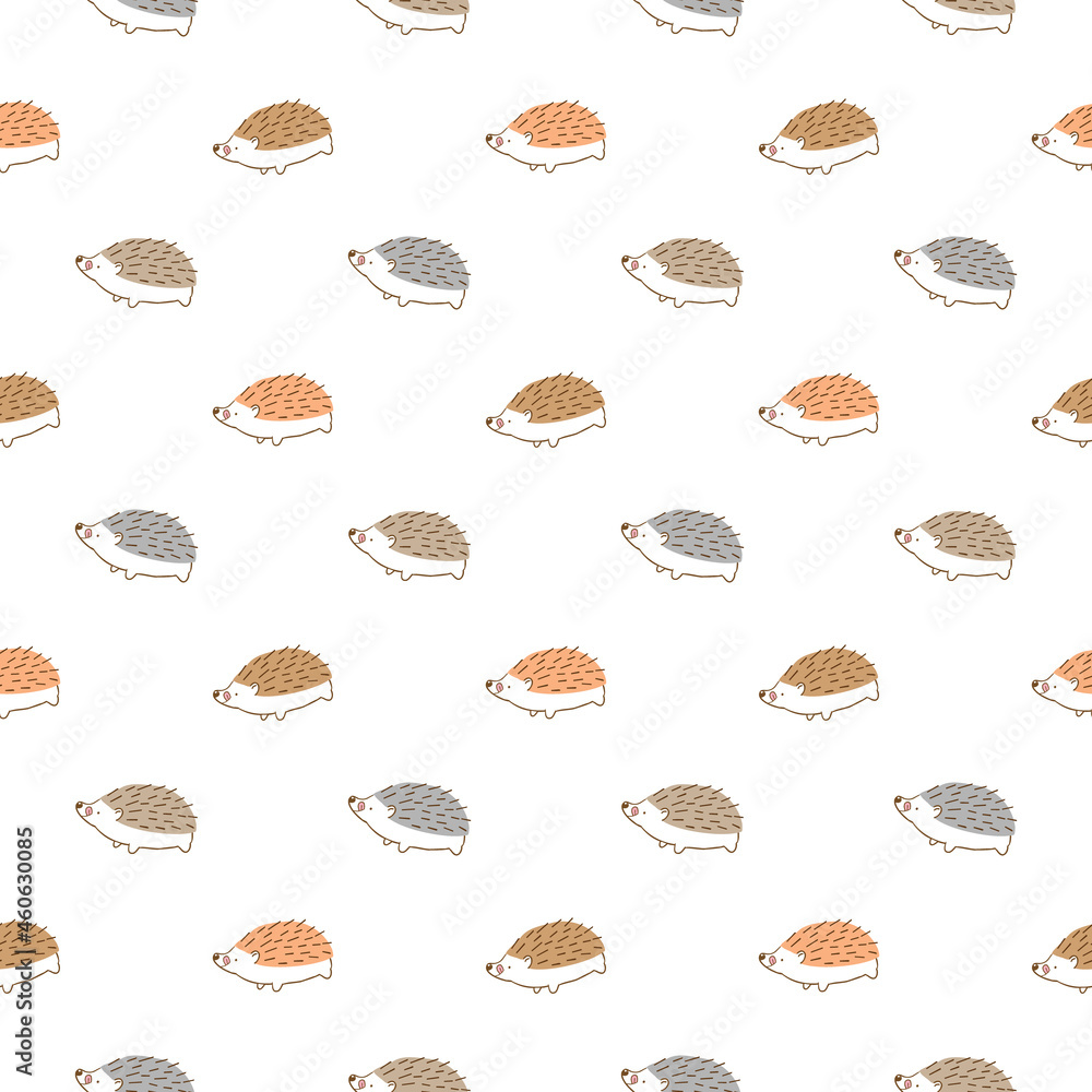 Seamless Pattern with Cartoon Hedgehog Design on White Background Seamless Pattern with Cartoon Hedgehog Design on White Background