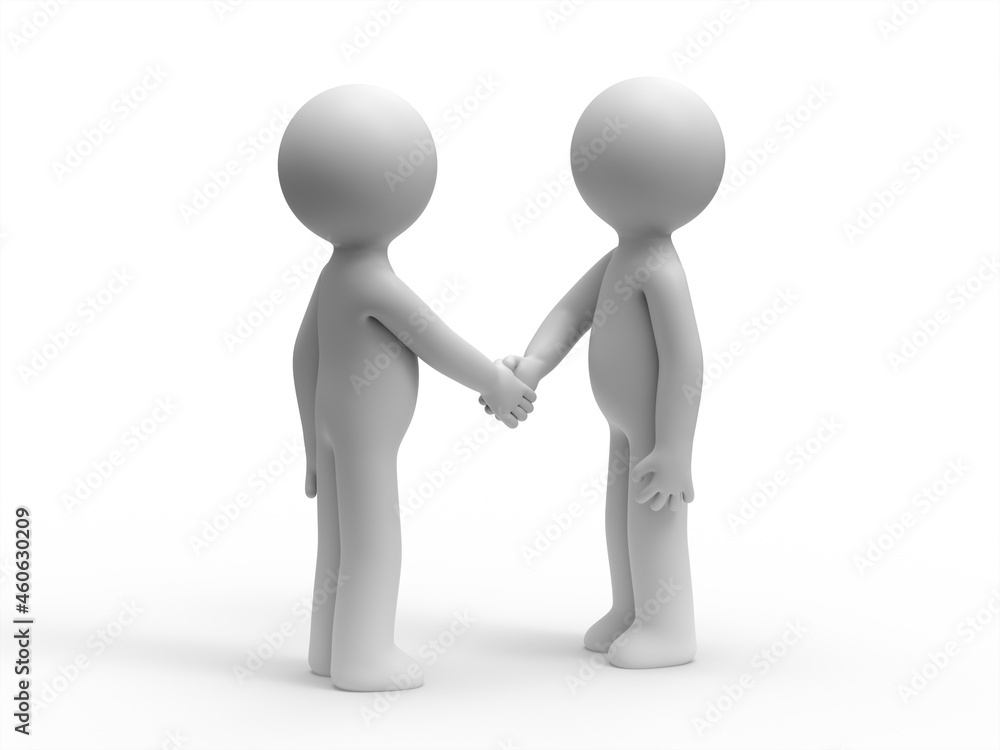 3d people greeting and shaking their hands. 3d people greeting and shaking their hands.
