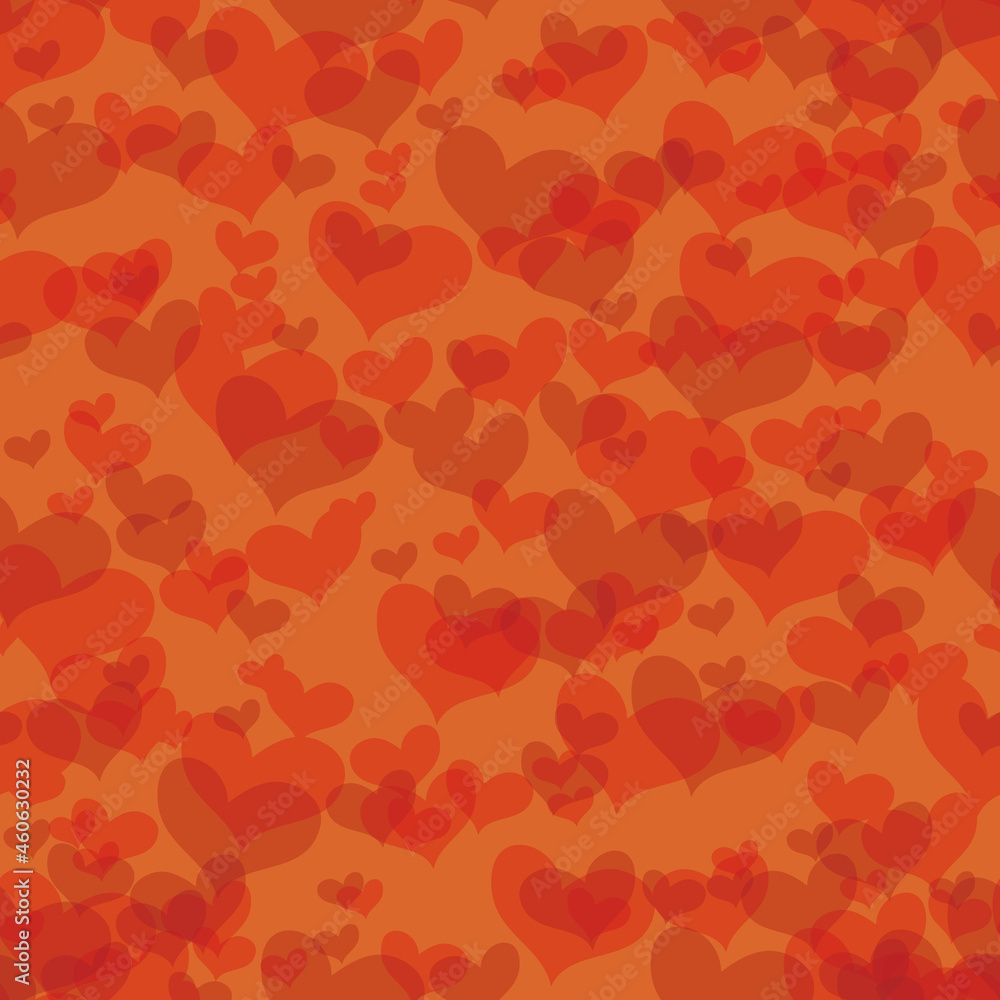 pattern, on a red background hearts in different shades of red, vector illustration,
