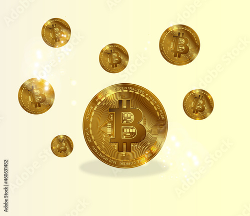 Bitcoin. coin. Digital currency. Cryptocurrency. Gold coin with bitcoin symbol, Set of coins. Stock vector