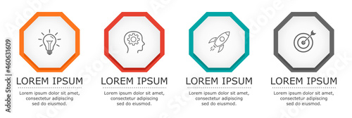 Business infographic Vector with 4 steps. Used for presentation,information,education,connection,marketing, project,strategy,technology,learn,brainstorm,creative,growth,abstract,stairs,idea,text,work.