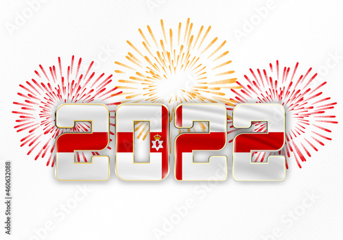 2022 New Year background with national flag of Nothern Ireland and fireworks
