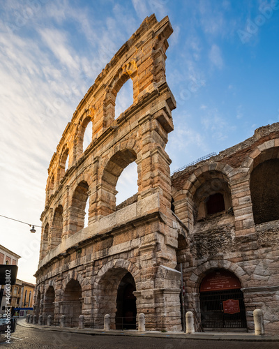 The Arena in Verona (Italy) in the morning. Verona is a popular tourist destination.
