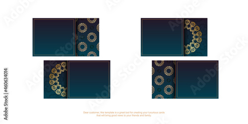 Business card template with gradient blue color with mandala gold pattern for your business.