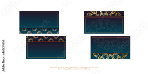 Business card template with gradient blue color with mandala gold pattern for your personality.