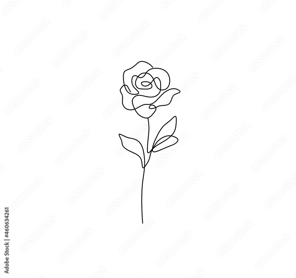 Fototapeta Vector isolated one line rose drawing. Single line art flower graphic drawn poster element, pattern, tattoo