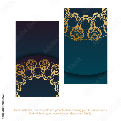 Business card template with gradient blue color with abstract gold pattern for your personality.