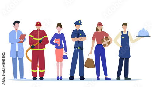 A set of professions. People of different professions without a face. Labor day. Uniforms of various slave workers. Vector illustration