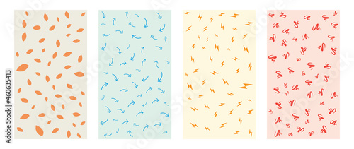 Vector set of abstract pattern. electrict, smoke, arrow, and leaves for print fabric.