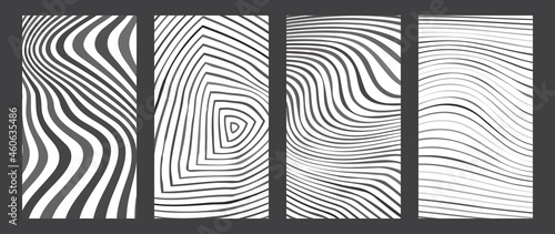 Vector set of corrugated zebra lines curves black and white waves abstract design background