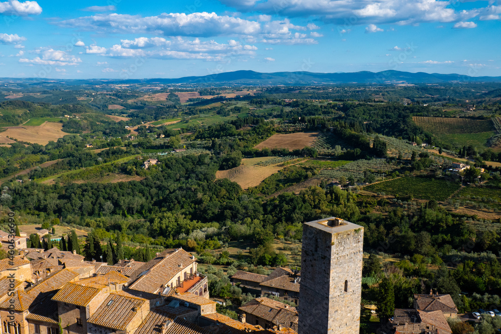 Little ancient town of San Gimignano, Tuscany, from the top of the main Tower