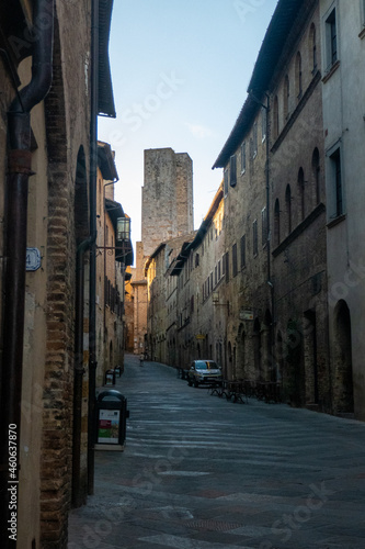 Streets and buildings of little ancient town of San Gimignano, Tuscany, along via Francigena © oltrelautostrada